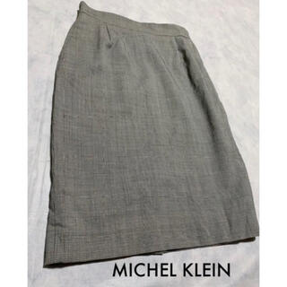 ミッシェルクラン(MICHEL KLEIN)のタイトスカート　黒白チェック　直し歴あり　S  XS(ひざ丈スカート)