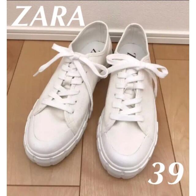 ZARA ザラ　キャンバススニーカー 39 白 | フリマアプリ ラクマ