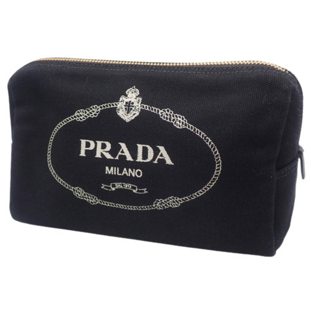 PRADA(プラダ)のプラダポーチ コットン CANAPAロゴ ブラック黒 40800068362 レディースのファッション小物(ポーチ)の商品写真