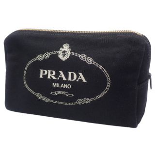 プラダ(PRADA)のプラダポーチ コットン CANAPAロゴ ブラック黒 40800068362(ポーチ)