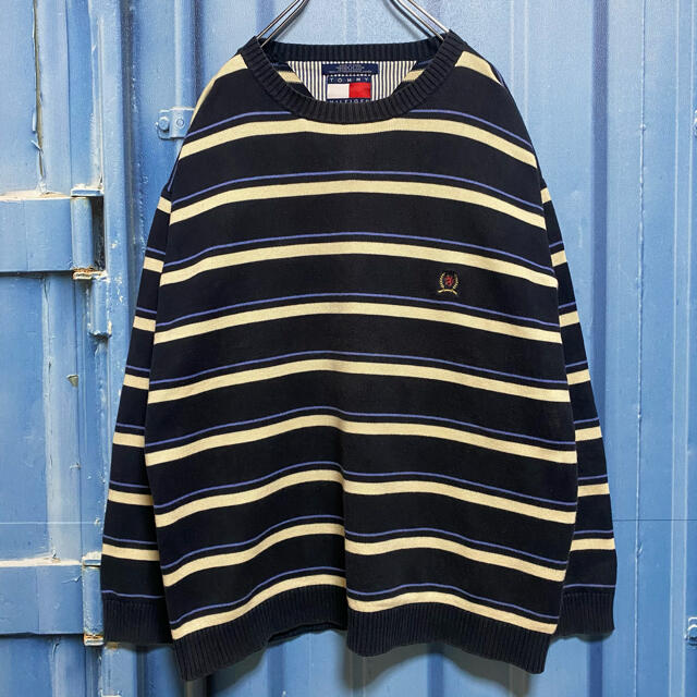 TOMMY HILFIGER(トミーヒルフィガー)の90s オールド トミーヒルフィガー トリコタグ ボーダー コットンニット 古着 メンズのトップス(ニット/セーター)の商品写真