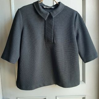 ザラ(ZARA)のZARA　5分袖ブラックショートポロシャツ(ポロシャツ)