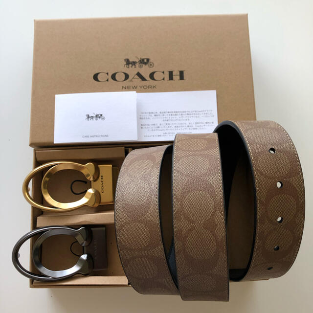 COACH 新品正品/バックル回転タイプ/レザーベルト メンズ/リバーシブル