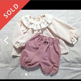 ダブル襟のスモック&かぼちゃパンツのセットアップ☆90size(ブラウス)