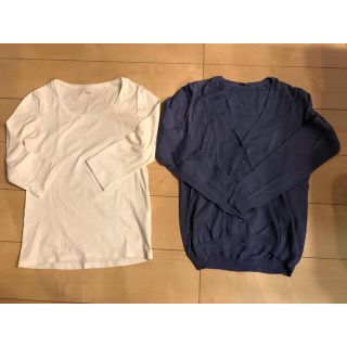 ユニクロ(UNIQLO)のカーディガンと7分丈Tシャツセット　L(カーディガン)