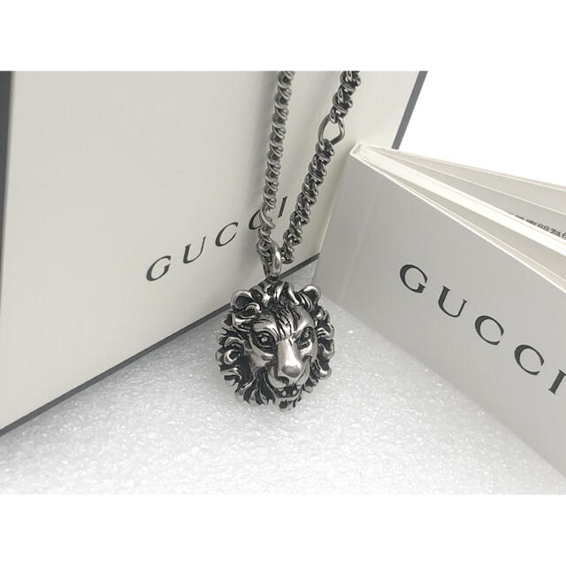 日本割 美品 GUCCI ライオンヘッド ネックレス シルバー エイジング