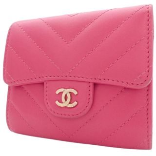 シャネル(CHANEL)のシャネルコンパクト財布 シェブロン ラムスキン ピンク 40800068357(財布)