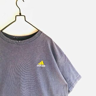 アディダス(adidas)の90s OLD adidas ワンポイントロゴTシャツ USA製 L 褪せ青 (Tシャツ/カットソー(半袖/袖なし))