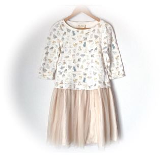 フランシュリッペ(franche lippee)の【人気品】franche lippee ネコ図鑑 チュールワンピース BEG(ひざ丈ワンピース)