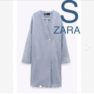 ザラ(ZARA)のリネン コート スプリング 春 長袖 空色  ZARA リネン  S(スプリングコート)