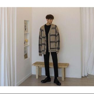 ASCLO big check cardigan ベージュ　BTS愛用ブランド(カーディガン)