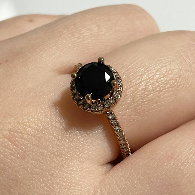 【OT022】ブラックストーンピンクゴールドリング レディースのアクセサリー(リング(指輪))の商品写真