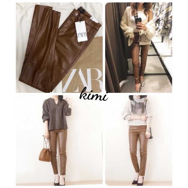 ZARA(ザラ)のZARA (L ブラウン) レザー生地レギンス レザー風レギンス レディースのパンツ(カジュアルパンツ)の商品写真