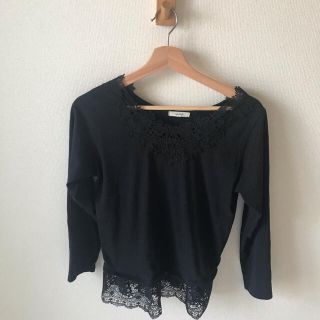 スタディオクリップ(STUDIO CLIP)のスタジオクリップ　Tシャツ　黒トップス　レース　長袖M 未使用美品(カットソー(長袖/七分))