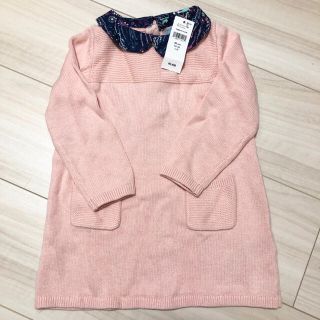 ベビーギャップ(babyGAP)のbabygap襟付きニットワンピース80cm★ピンク花柄12〜18ヶ月(ワンピース)