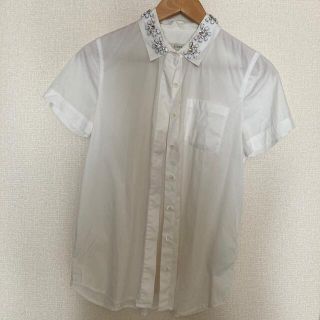 ジェイクルー(J.Crew)のJ.CREW レディース 半袖シャツ ビジュー 襟元 ポケット サイズ2(シャツ/ブラウス(半袖/袖なし))