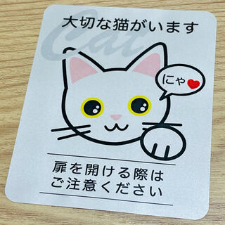 【シロ瞳黄】猫がいます四角ステッカー5s　ネコねこシール(猫)