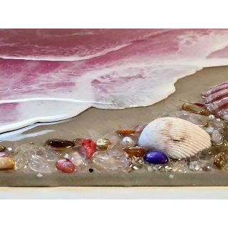 絵画 ハンドメイド レジンアート 波 オリジナル一点物 ピンク