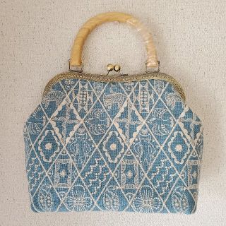 ミナペルホネン(mina perhonen)のミナペルホネンハンドメイド　シンフォニー×タンバリン　木の持ち手のがま口バッグ(バッグ)