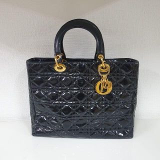 クリスチャンディオール(Christian Dior)のChristian Dior　レディ　カナージュハンドバッグ黒パテントレザー(トートバッグ)