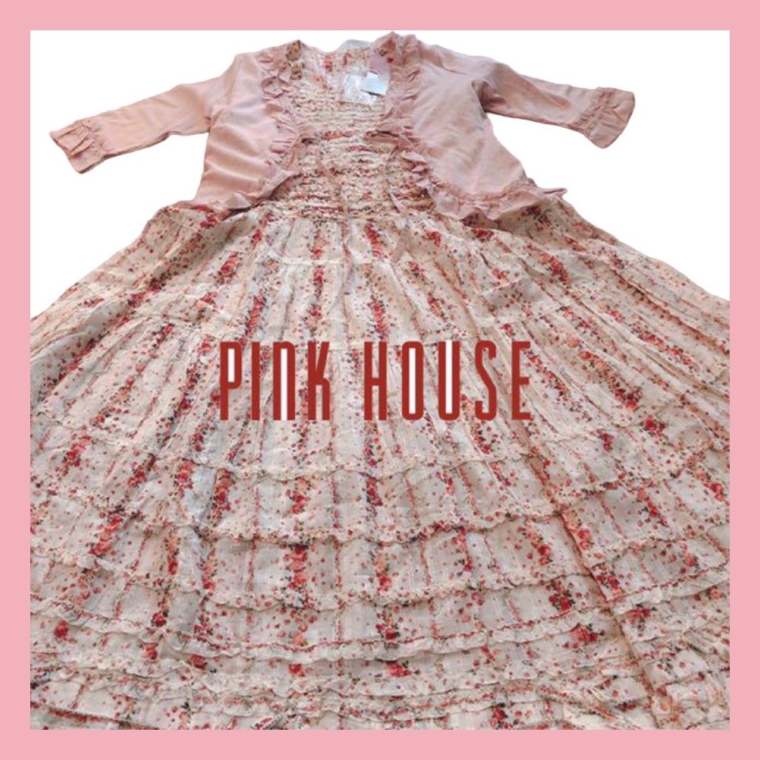 PINK HOUSE(ピンクハウス)の【新品】ピンクハウス レア ピコフリルいっぱい ロングワンピース ローン素材 レディースのワンピース(ロングワンピース/マキシワンピース)の商品写真