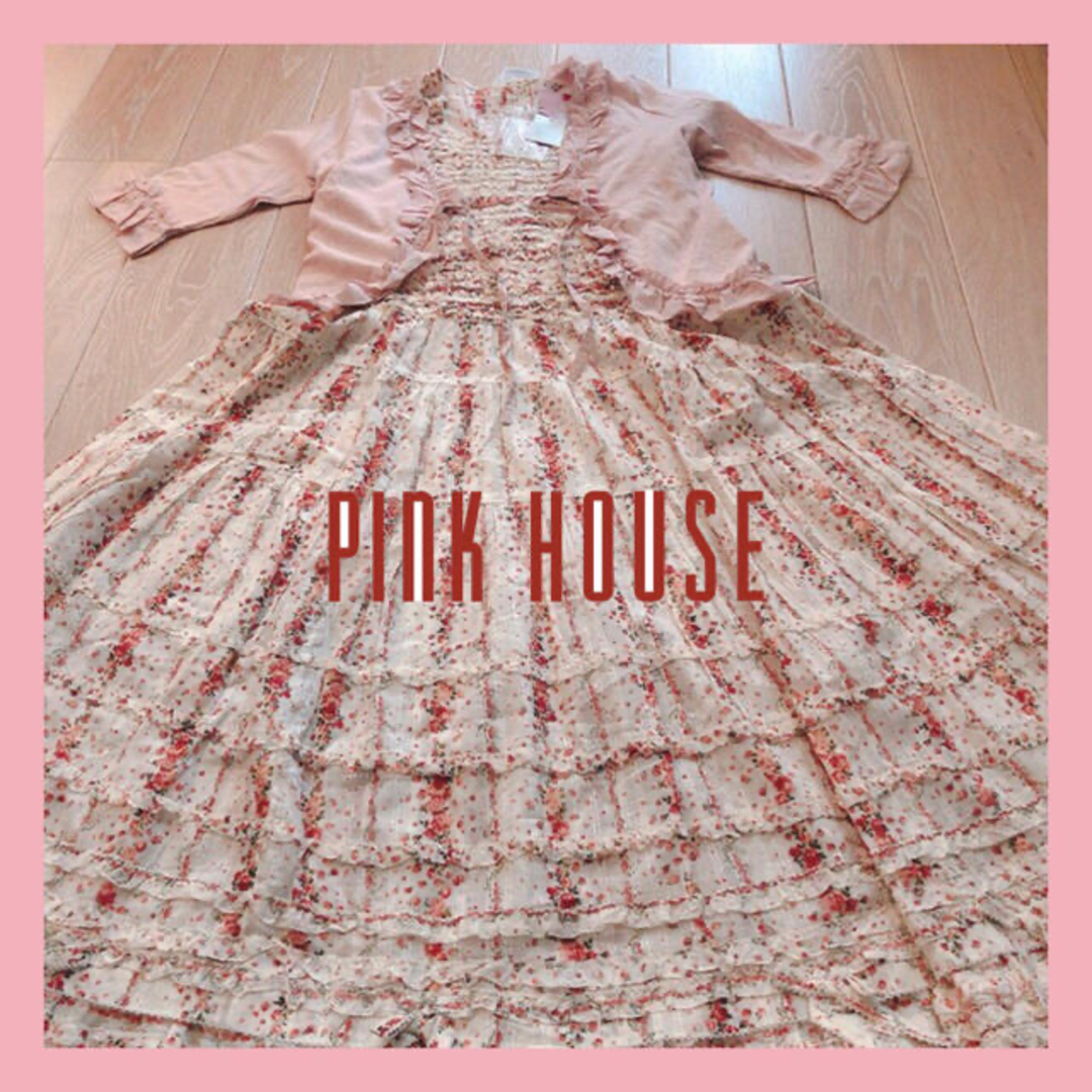 PINK HOUSE(ピンクハウス)の【新品】ピンクハウス レア ピコフリルいっぱい ロングワンピース ローン素材 レディースのワンピース(ロングワンピース/マキシワンピース)の商品写真