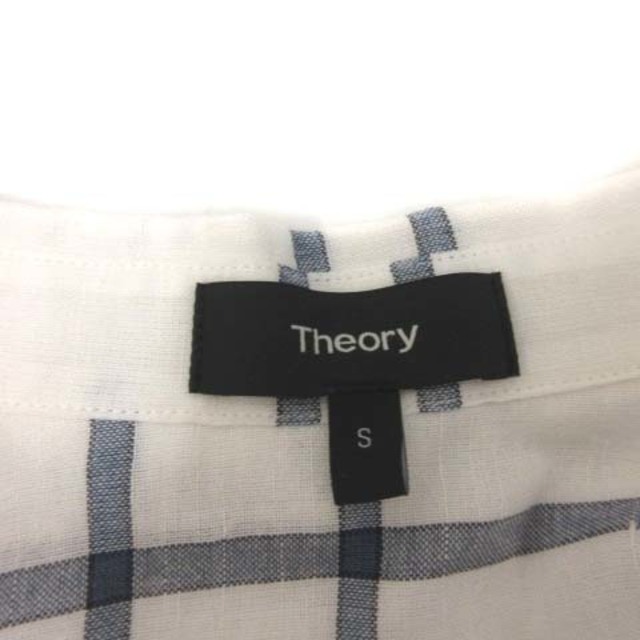 theory(セオリー)のセオリー theory S シャツ ブラウス チェック リネン混 半袖 白 紺 レディースのトップス(シャツ/ブラウス(半袖/袖なし))の商品写真