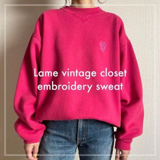 サンタモニカ(Santa Monica)の90s 古着 刺繍ロゴ スウェット ピンク USA製 ビンテージ ゆるだぼ(トレーナー/スウェット)