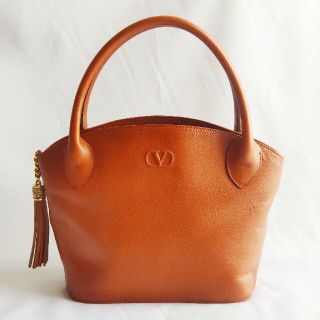 ヴァレンティノガラヴァーニ(valentino garavani)の【美品】VALENTINO ハンドバッグ オレンジブラウン フリンジ(ハンドバッグ)