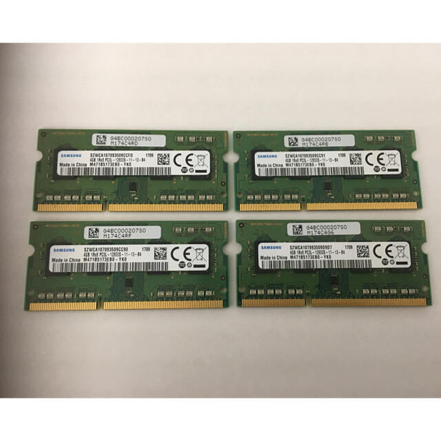 ノートPC用メモリー  DDR3 PC3L-12800s 4GB 4枚