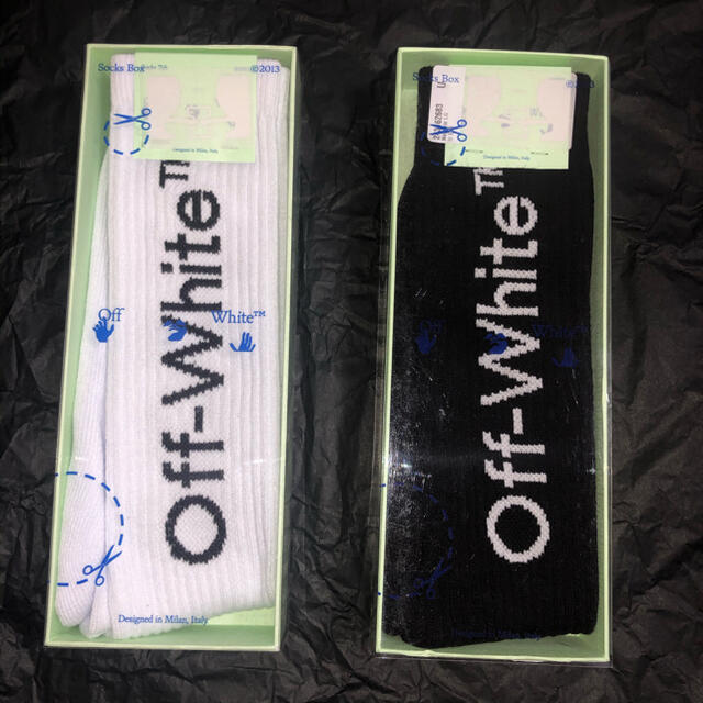 【新品未使用】off-white ロゴ ハイソックス ブラック ホワイト セット