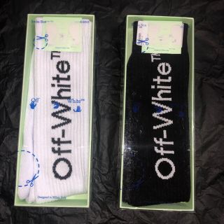 オフホワイト(OFF-WHITE)の【新品未使用】off-white ロゴ ハイソックス ブラック ホワイト セット(ソックス)