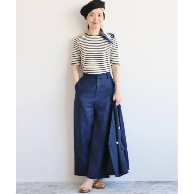 IENAイエナ seseワッフルボーダークルーネックプルオーバー白×ネイビー