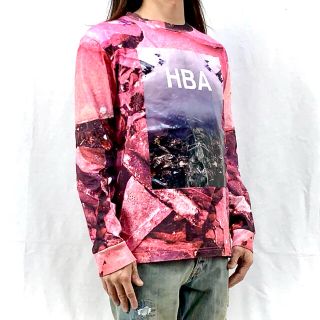 フードバイエアー(HOOD BY AIR.)の中古 HBA HOOD BY AIR 総柄 ロゴ ピンク オーバーサイズ ロンT(Tシャツ/カットソー(七分/長袖))