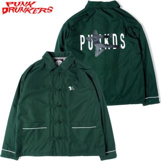 パンクドランカーズ(PUNK DRUNKERS)の新品 パンクドランカーズ／チャイナコーチジャケット L 緑 カンフージャケット(ナイロンジャケット)