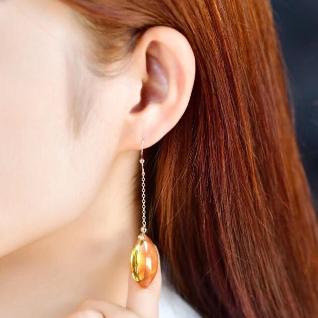 天然】シトリン ピアス k18 13*6.5mm | legaleagle.co.nz