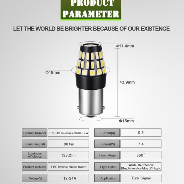 1156 BA15S S25 4014チップ30LED + 3030チップ12 自動車/バイクの自動車(トラック・バス用品)の商品写真