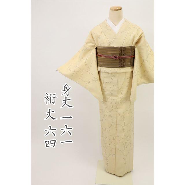 紬*小紋 袷正絹着物 細やか唐草模様 生成り色 普段着に♪ 2TY29 ...