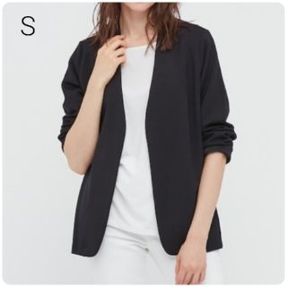 ユニクロ(UNIQLO)の新品・未使用!!【S】ユニクロ/ストレッチダブルフェイスジャケット/ブラック(ノーカラージャケット)