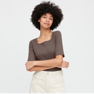 ユニクロ(UNIQLO)のUNIQLO リブスクエアネックT 5分袖(Tシャツ(半袖/袖なし))