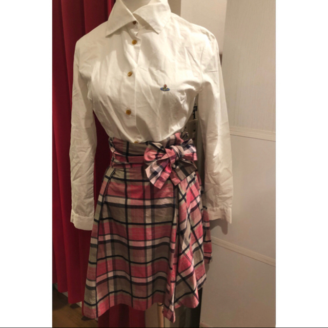 Vivienne Westwood(ヴィヴィアンウエストウッド)のヴィヴィアンピンク系ハイウエスト変型リボンスカートMILK二階堂ふみ林檎Y2K レディースのスカート(ひざ丈スカート)の商品写真