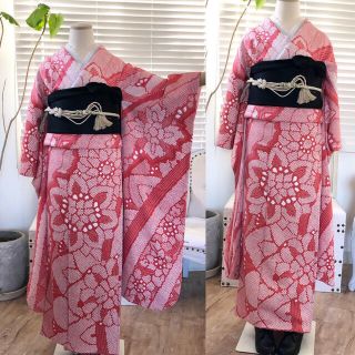 安価 ワタナベ A-0372 着物 成人式 約159cm 牡丹 刺繍 正絹 振袖 総 ...