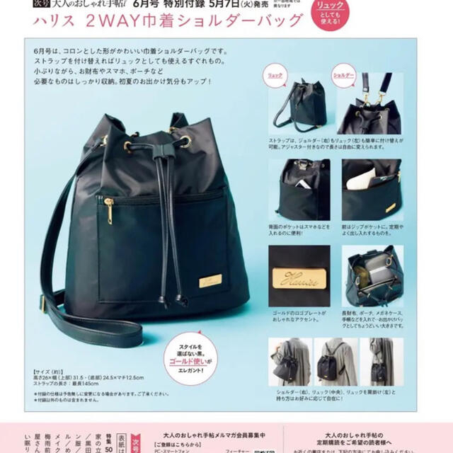 Harriss(ハリス)の大人のおしゃれ手帖　付録　2019年6月号　ハリス　巾着 レディースのバッグ(リュック/バックパック)の商品写真