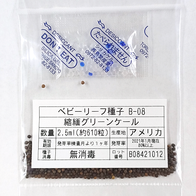 ベビーリーフ種子 B-08 縮緬グリーンケール 2.5ml 約610粒 x 2袋 食品/飲料/酒の食品(野菜)の商品写真