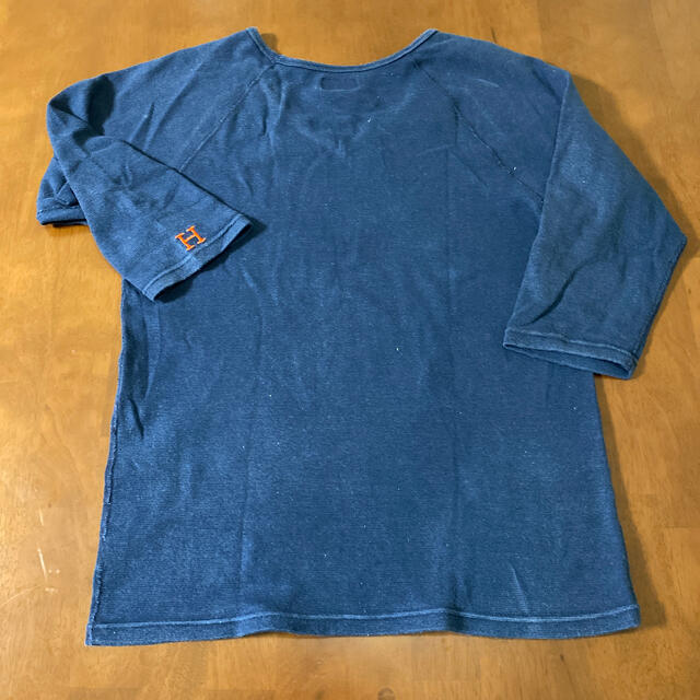 HOLLYWOOD RANCH MARKET(ハリウッドランチマーケット)のMサイズ　ハリウッドランチマーケット　5分丈Tシャツ　ネイビー　オレンジ「H」 レディースのトップス(Tシャツ(半袖/袖なし))の商品写真