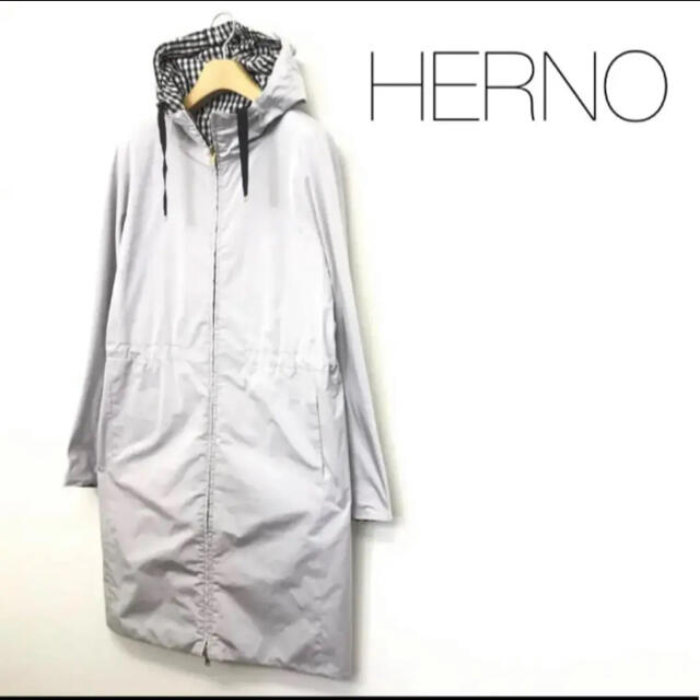 受注生産品】 美品 HERNO ヘルノ ギンガム リバーシブル ライトコート