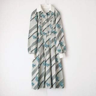 vintage dress 80s レトロ 古着 花柄 プリーツ ワンピース(ひざ丈ワンピース)