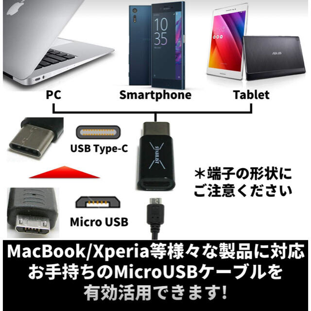 ポイント消化に！Type-C   Micro USB 変換プラグ  黒 スマホ/家電/カメラのスマホアクセサリー(その他)の商品写真