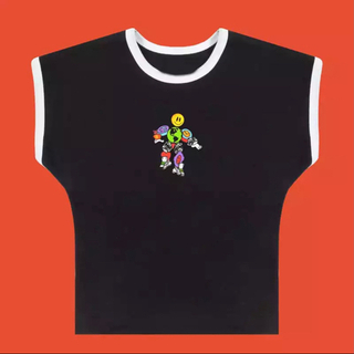 ユニフ(UNIF)のタイト Tシャツ スマイル ロボット プリント ブラック 黒(Tシャツ/カットソー(半袖/袖なし))