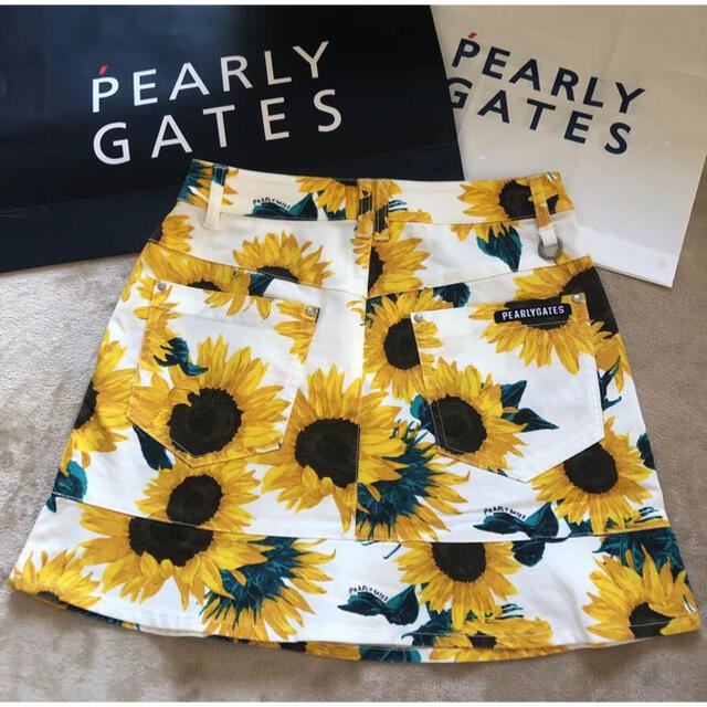 PEARLY GATES - パーリーゲイツ 30周年限定ひまわり白スカートサイズ0